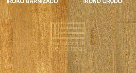 Suelo de madera de iroko, versión barnizada y versión cruda