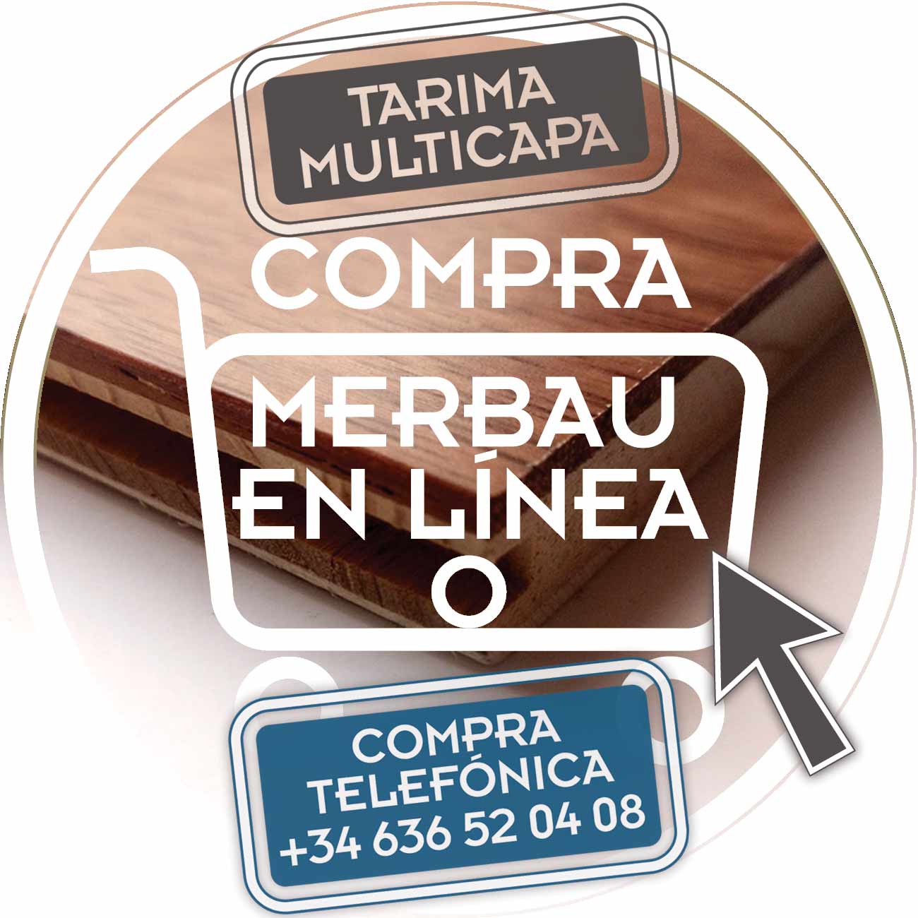 publicidad con imagen de tarima de merbau multicapa con texto de compra