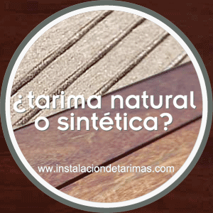 foto comparativa con texto de tarima sintética o natura