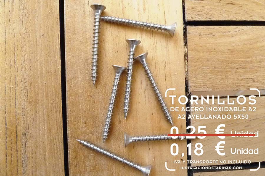 foto de tornillos de acero inoxidable para madera de las medidas de 5x50 con texto con precio