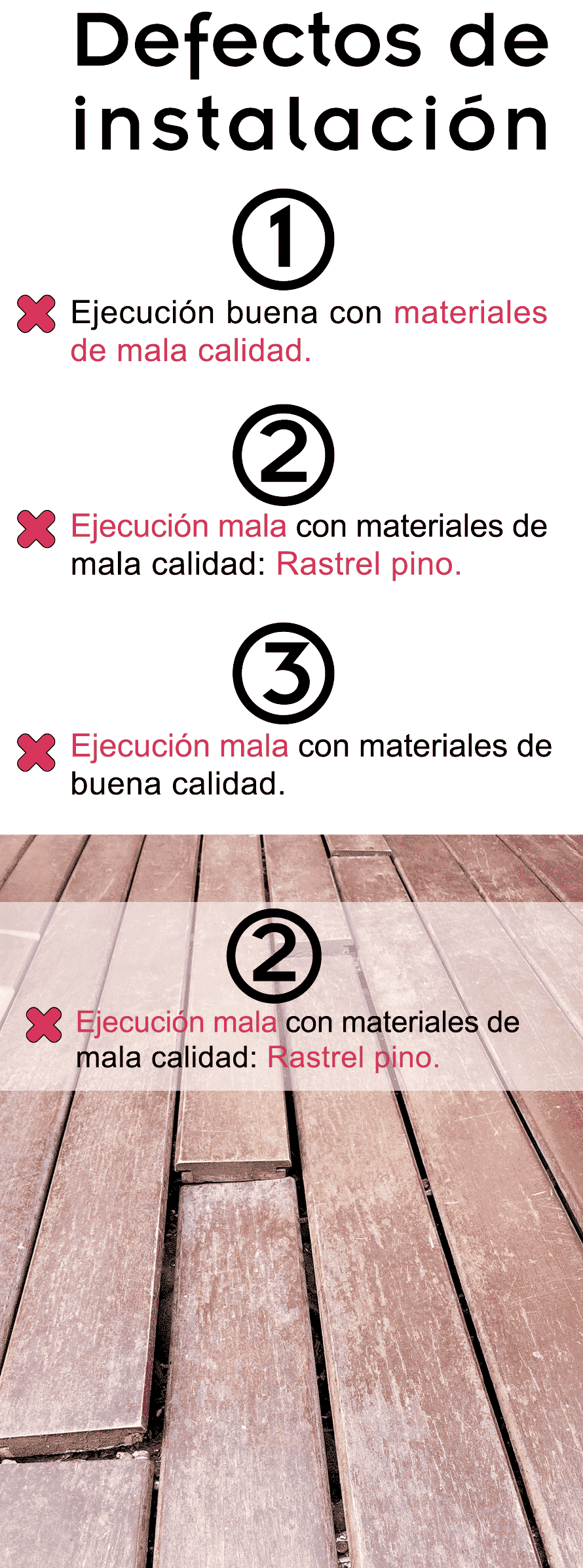 textos para evitar defectos de una instalación de tarima