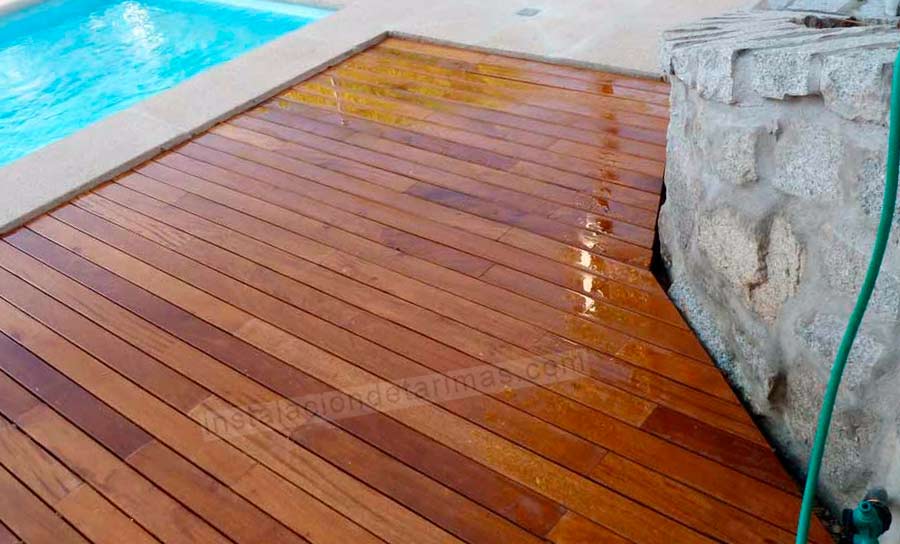 fotos de tarima de grapia y piscina