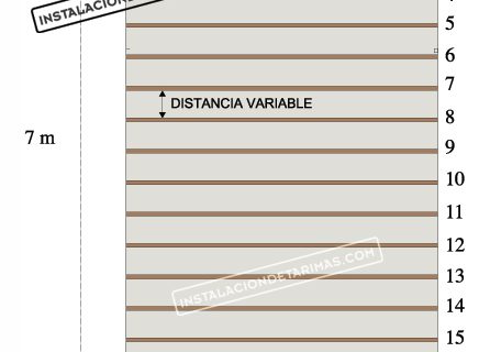 Plano de montaje de tarima exterior paso a paso con rastrel con distancia variable